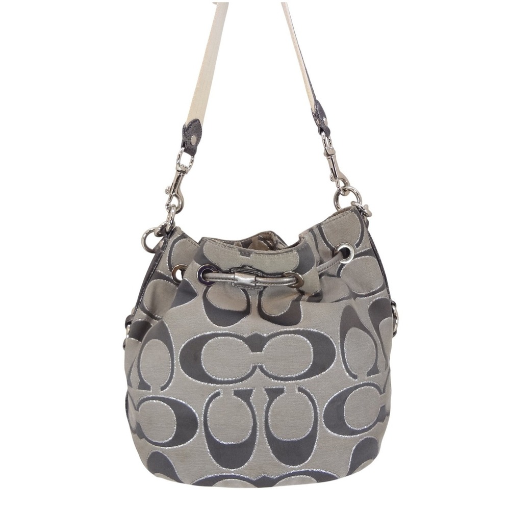 Coach Poppy Bucket Bag Medium Grey Silver Good Drawstring